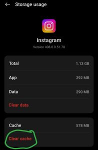 Instagram clear cache